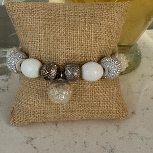 Elegant Silver and White Beaded Bracelet